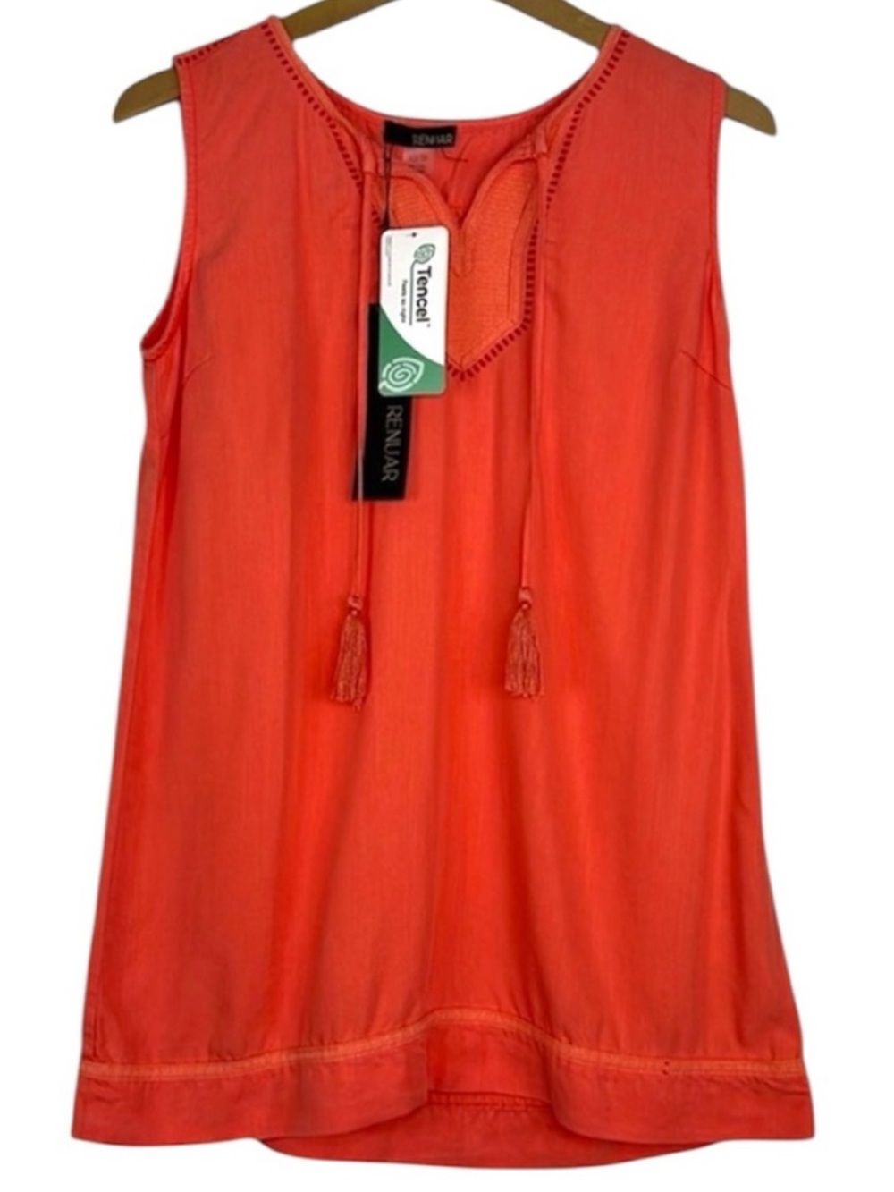 Renuar Papaya Tencel Sleeveless Tassel Tie Blouse Boho Top XS NWT